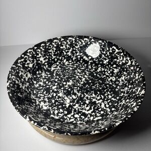 Vintage Italian Spongeware Large 13.5" Serving Bowl, black & White, Marble‎ Look